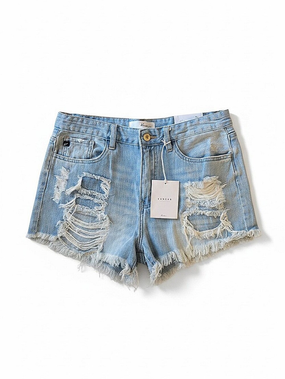 NWT! Kancan Vintage Distressed Light Blue Denim Shorts- High Waist